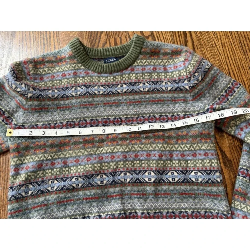 J. Crew Lambswool Blend Fair Isle Crewneck Sweater Mens Small Green Runs Small